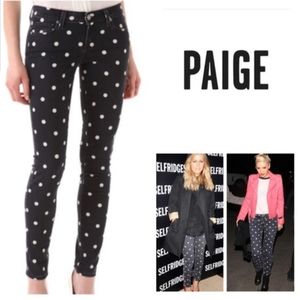 Paige Jeans Polka Dot Blue Gray Navy Verdugo Skinny Jeans Pants Stretch Denim